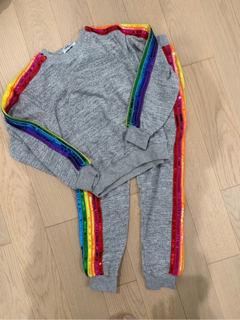 Lola & the Boys Grey Sweatpants with Rainbow Sequin Stripe sz 10